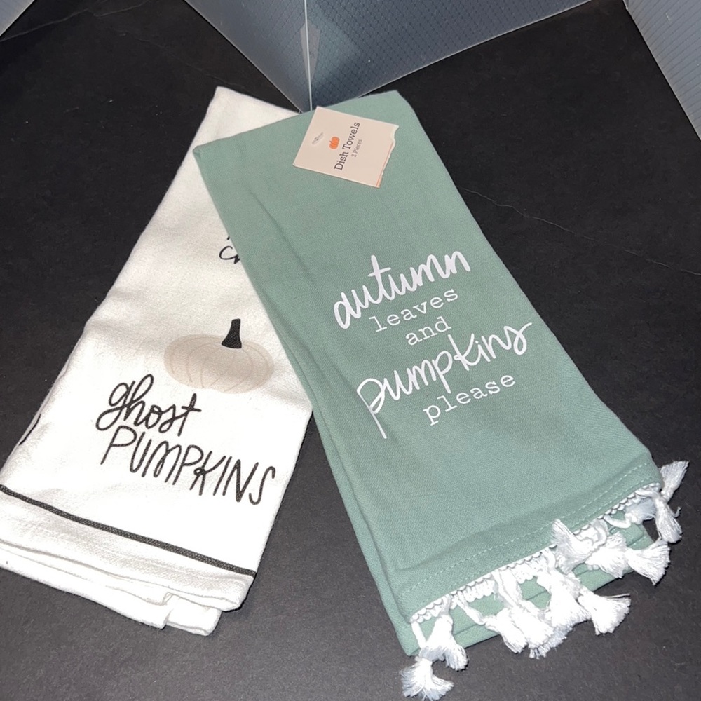 New Target “Autumn Leaves and Pumpkins Please” Dish Towels Set